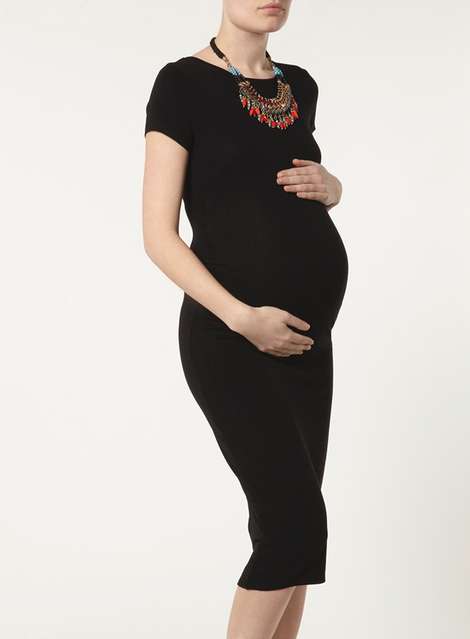 **Maternity Black Cap Sleeve Ruched Bodycon Dress